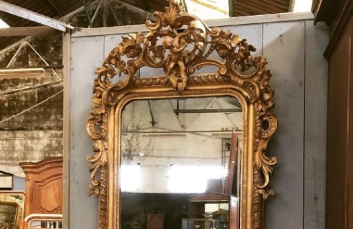 Fabulous cherub top gold mirror, c.1880