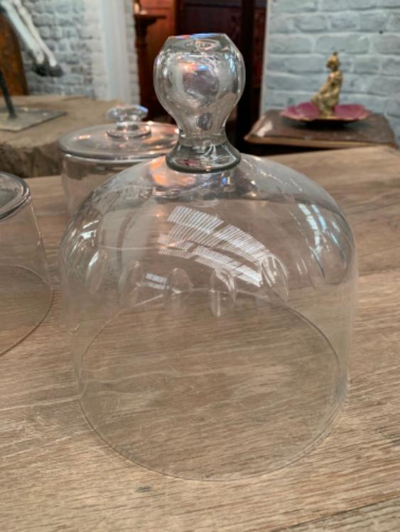 Set of glass cloches, all with age. 