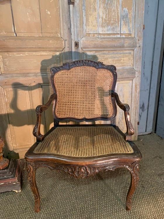 Pair of caned chairs in fruitwood, c.1850