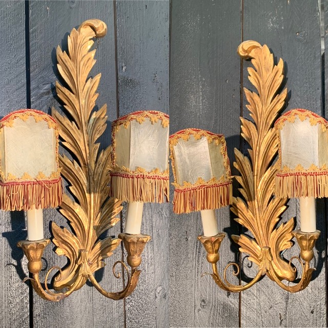 Pair of gilded carved wood sconces, c.1930